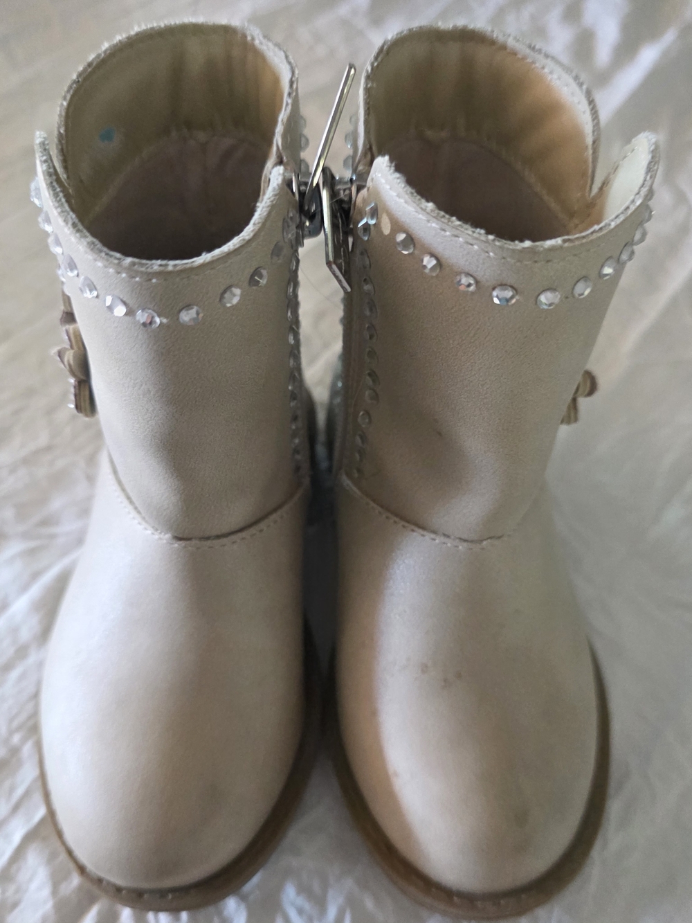 Jessica Simpson Cream Kids Ankle Boots with Rhinestone Trim SZ 6